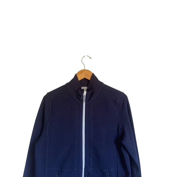 T by Talbots Navy Blue Performance Stretch Knit Full Zip Sweatshirt Jacket Size - Picture 4 of 10